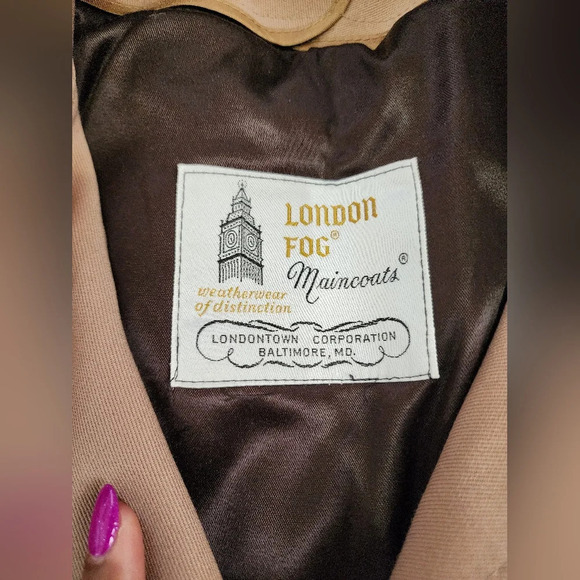 ☂London Fog Vintage 1970s Point Collar Trench Coat Tan Khaki Made in USA 42 Reg - Picture 2 of 16